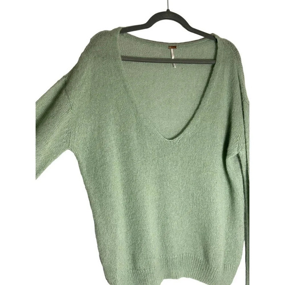 Free People Gossamer Sweater V Neck Alpaca Wool Mint Blue Green-sz XS - Picture 9 of 11